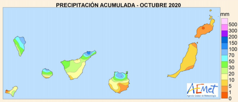 Las lluvias más copiosas se produjeron por los vientos alisios (Foto AEMET)